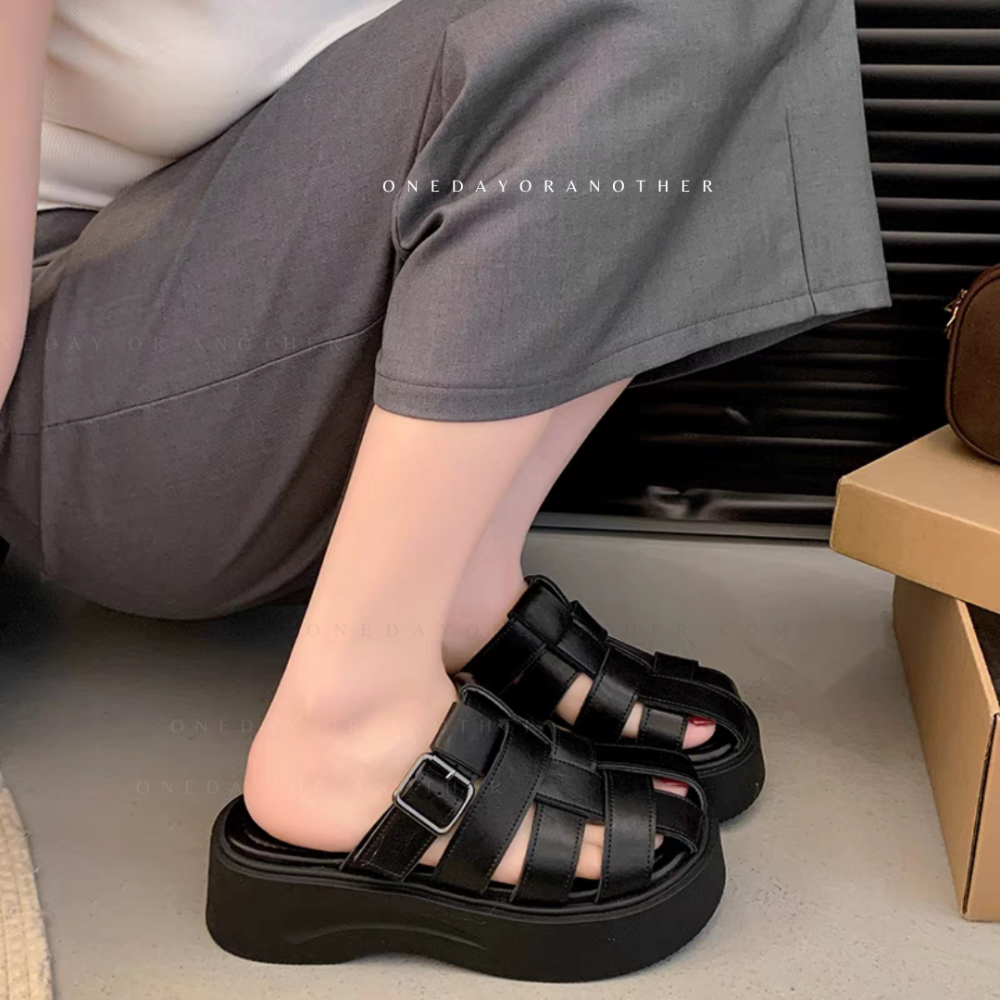 厚底包頭編織半拖鞋 包頭鞋 穆勒鞋 厚底鞋 拖鞋 涼鞋 半拖鞋 懶人鞋 女鞋 休閒鞋 包頭半拖鞋 平底穆勒鞋 G3358-細節圖6