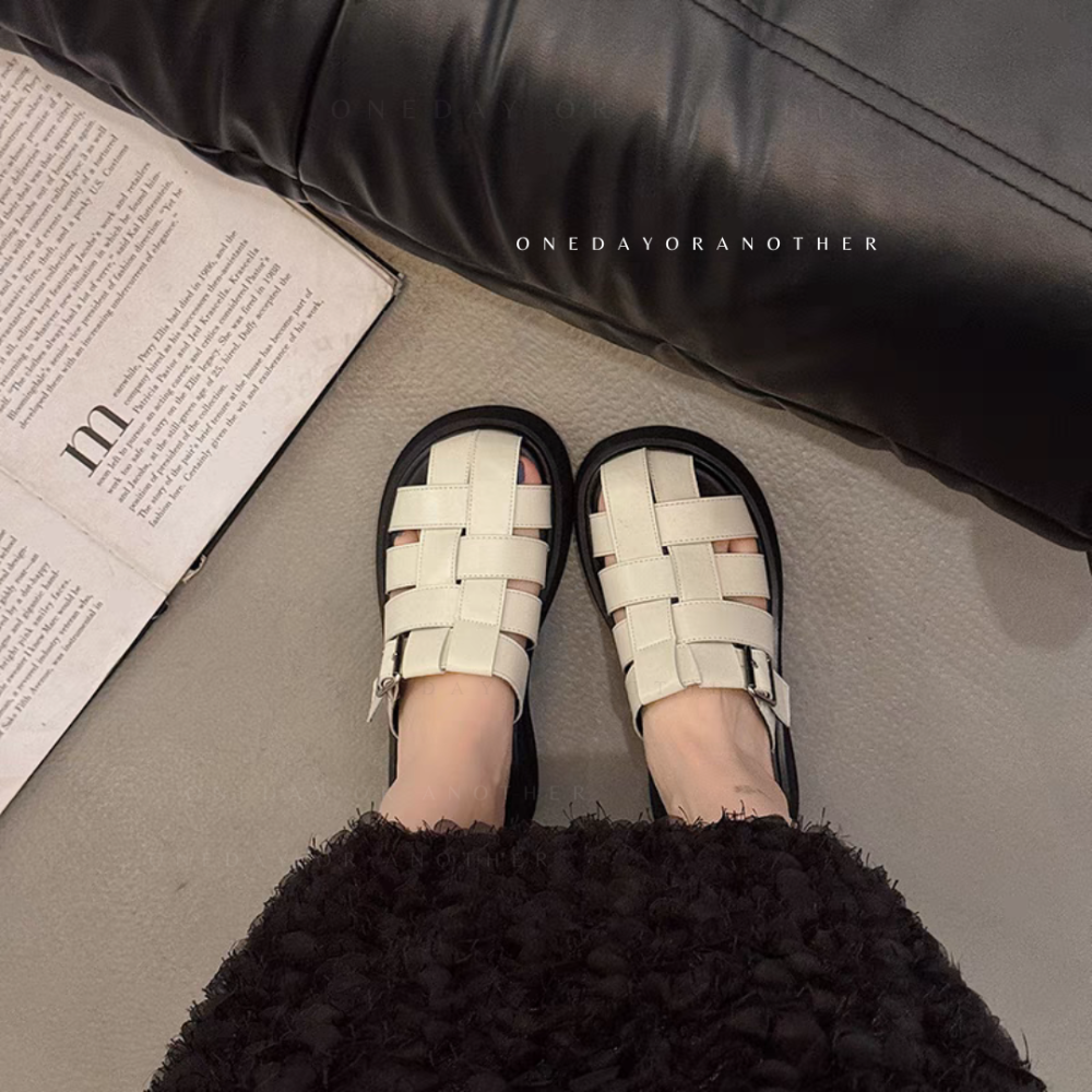 厚底包頭編織半拖鞋 包頭鞋 穆勒鞋 厚底鞋 拖鞋 涼鞋 半拖鞋 懶人鞋 女鞋 休閒鞋 包頭半拖鞋 平底穆勒鞋 G3358-細節圖8