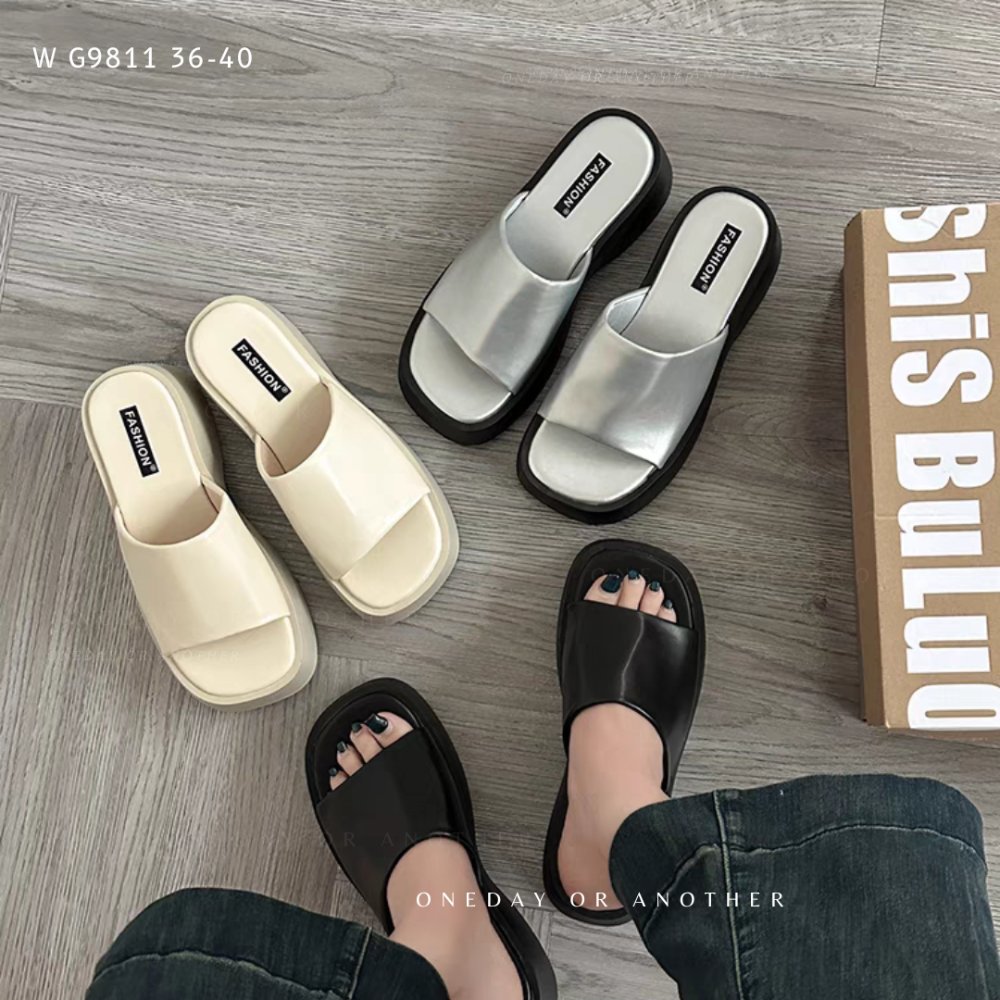 素面皮革一字厚底涼拖鞋 寬版涼鞋 一字寬帶 一片 方頭 休閒拖鞋 止滑 耐磨 平底拖鞋 室內拖鞋 外穿拖鞋 G9811-細節圖2
