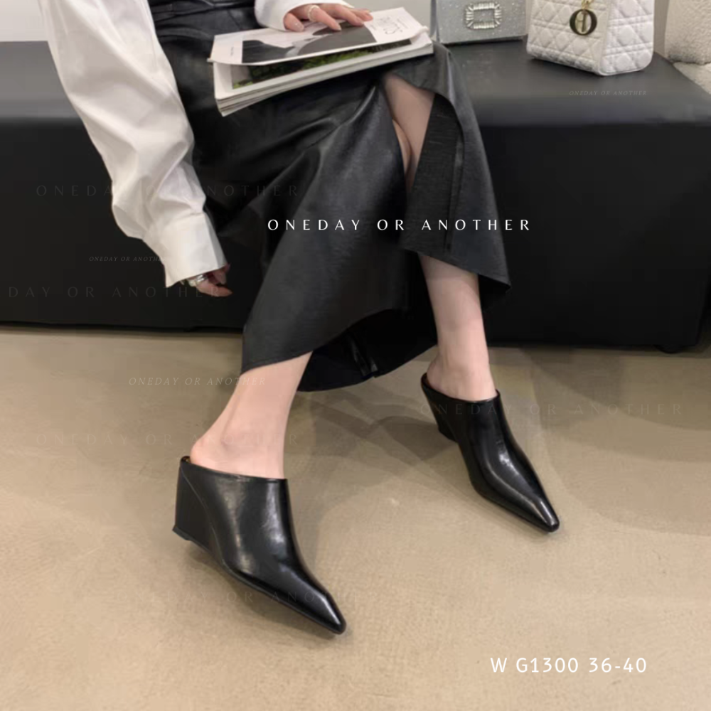 素面皮革懶人穆勒鞋 軟皮小方頭 坡跟高跟涼拖鞋 時尚外穿涼拖鞋 懶人穆勒鞋 英倫鞋 休閒鞋 外穿拖鞋 半拖鞋 G1300-細節圖2