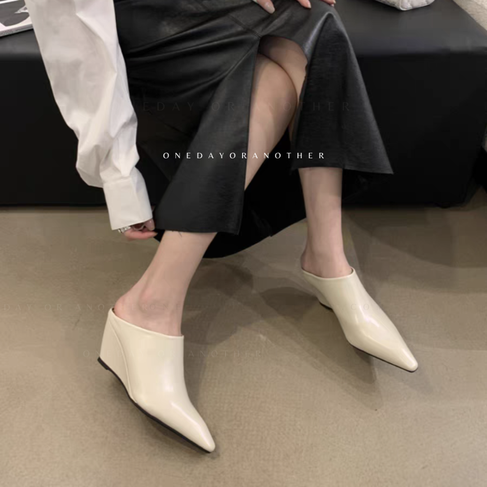 素面皮革懶人穆勒鞋 軟皮小方頭 坡跟高跟涼拖鞋 時尚外穿涼拖鞋 懶人穆勒鞋 英倫鞋 休閒鞋 外穿拖鞋 半拖鞋 G1300-細節圖5