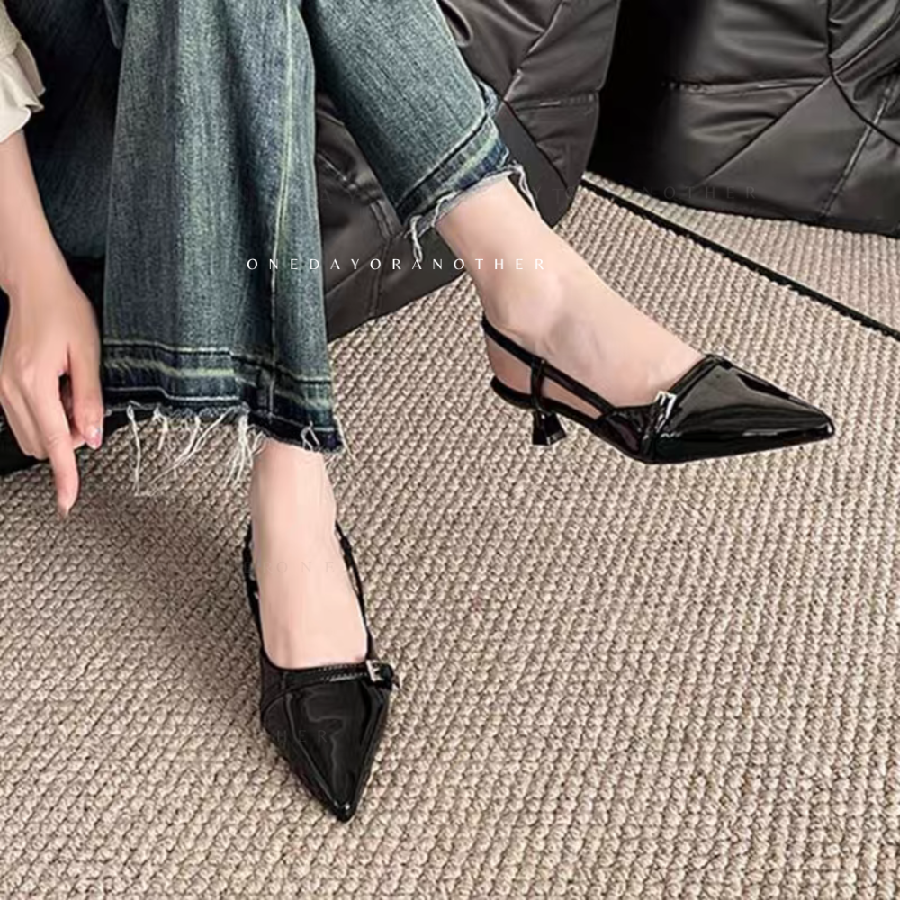 韓國東大門 尖頭跟鞋 瑪麗珍鞋後帶涼鞋 尖頭前包後涼鞋 尖頭跟鞋 低跟鞋 涼鞋 尖頭鞋 OL 通勤 瑪麗珍鞋 G5777-細節圖4