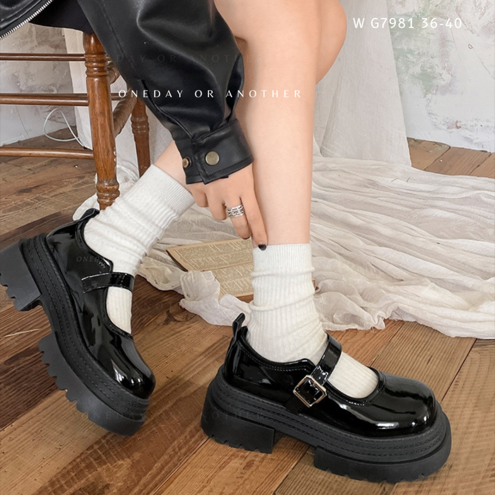 復古皮革一字釦厚底包鞋 瑪麗珍鞋 樂福鞋 小皮鞋 大粗跟厚底 休閒鞋 方頭紳士鞋 英倫風 百搭黑色 包鞋 G7981-細節圖2