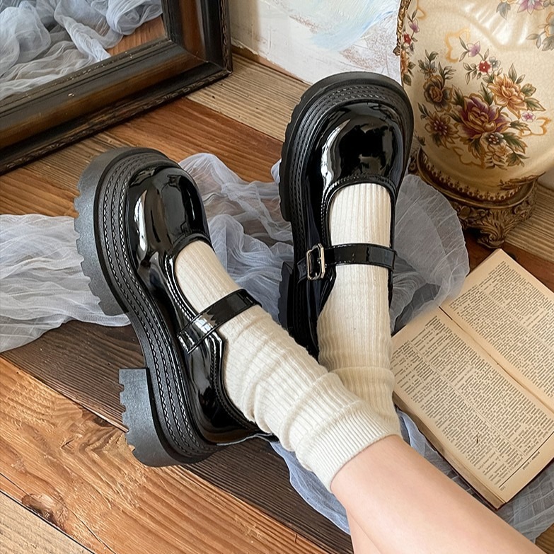 復古皮革一字釦厚底包鞋 瑪麗珍鞋 樂福鞋 小皮鞋 大粗跟厚底 休閒鞋 方頭紳士鞋 英倫風 百搭黑色 包鞋 G7981-細節圖5