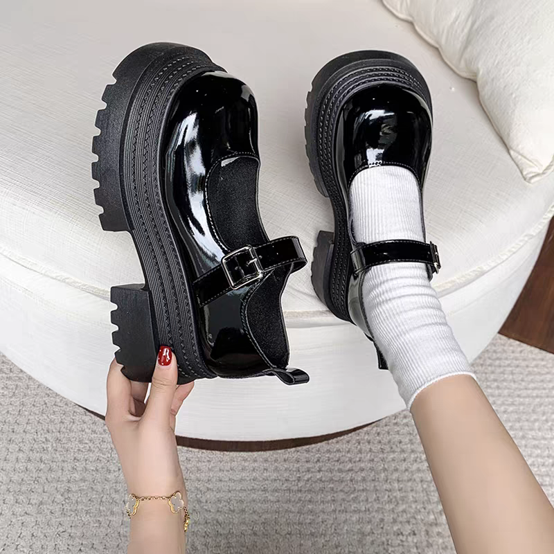 復古皮革一字釦厚底包鞋 瑪麗珍鞋 樂福鞋 小皮鞋 大粗跟厚底 休閒鞋 方頭紳士鞋 英倫風 百搭黑色 包鞋 G7981-細節圖6