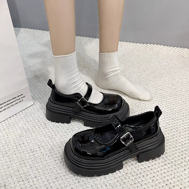 復古皮革一字釦厚底包鞋 瑪麗珍鞋 樂福鞋 小皮鞋 大粗跟厚底 休閒鞋 方頭紳士鞋 英倫風 百搭黑色 包鞋 G7981-細節圖7