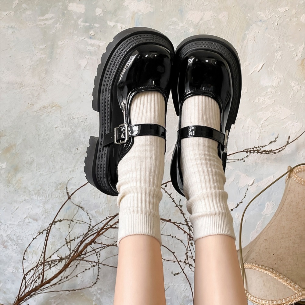 復古皮革一字釦厚底包鞋 瑪麗珍鞋 樂福鞋 小皮鞋 大粗跟厚底 休閒鞋 方頭紳士鞋 英倫風 百搭黑色 包鞋 G7981-細節圖8