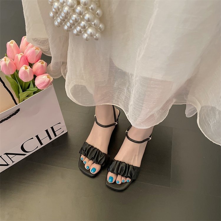 可兩穿涼拖鞋 雲朵皺皺細帶 雲朵跟鞋 雲朵拖鞋 兩穿涼鞋 粗跟涼鞋 方頭涼鞋 低跟涼鞋 粗跟拖鞋 羅馬涼鞋 G7976-細節圖5