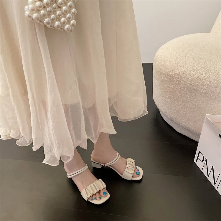 可兩穿涼拖鞋 雲朵皺皺細帶 雲朵跟鞋 雲朵拖鞋 兩穿涼鞋 粗跟涼鞋 方頭涼鞋 低跟涼鞋 粗跟拖鞋 羅馬涼鞋 G7976-細節圖7