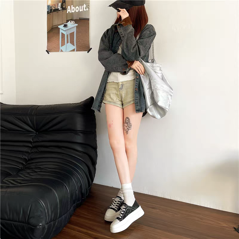 設計感厚底帆布鞋 可踩後跟 透氣蕾絲拼接休閒鞋 百搭增高小白鞋/黑鞋 一腳蹬 懶人鞋 踩腳鞋 休閒鞋 G8199-細節圖6