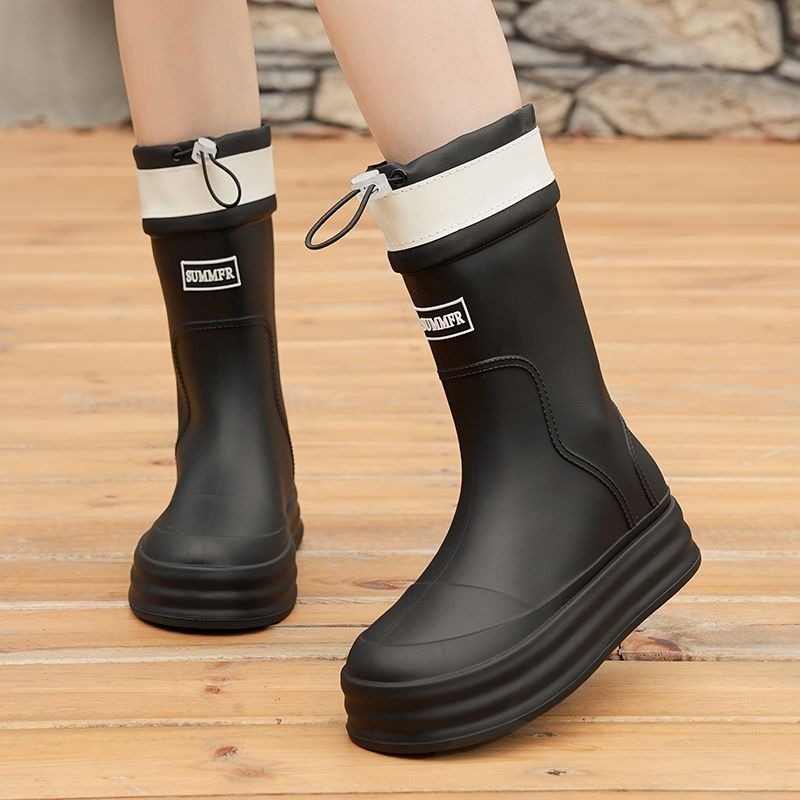 全防水抽繩中長筒雨靴 橡膠防滑雨靴 女鞋 鞋子 防水雨鞋 長筒雨鞋 中筒靴 短雨鞋 防水鞋 中筒鞋 防水靴 QQ105-細節圖4