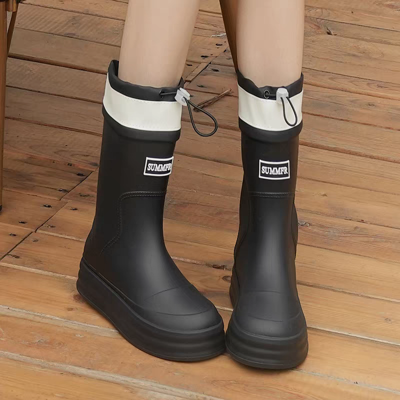 全防水抽繩中長筒雨靴 橡膠防滑雨靴 女鞋 鞋子 防水雨鞋 長筒雨鞋 中筒靴 短雨鞋 防水鞋 中筒鞋 防水靴 QQ105-細節圖5