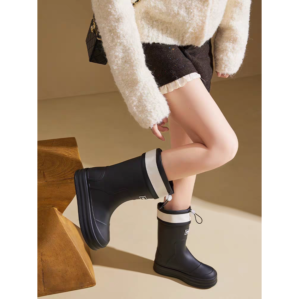 全防水抽繩中長筒雨靴 橡膠防滑雨靴 女鞋 鞋子 防水雨鞋 長筒雨鞋 中筒靴 短雨鞋 防水鞋 中筒鞋 防水靴 QQ105-細節圖6