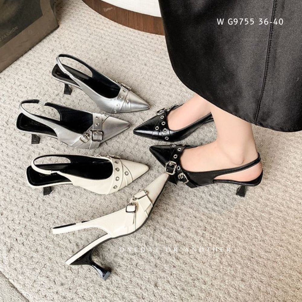 韓版 韓國 尖頭 皮帶 繫帶 一字 淺口 尖頭高跟鞋 粗跟鞋 粗跟涼鞋 尖頭跟鞋 前包後空 百搭時尚 G9755-細節圖2