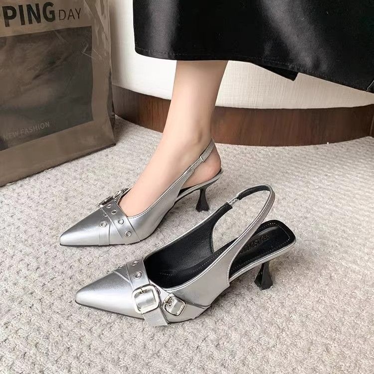 韓版 韓國 尖頭 皮帶 繫帶 一字 淺口 尖頭高跟鞋 粗跟鞋 粗跟涼鞋 尖頭跟鞋 前包後空 百搭時尚 G9755-細節圖8