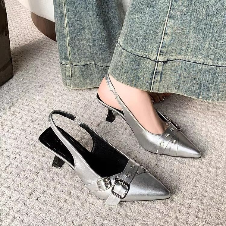 韓版 韓國 尖頭 皮帶 繫帶 一字 淺口 尖頭高跟鞋 粗跟鞋 粗跟涼鞋 尖頭跟鞋 前包後空 百搭時尚 G9755-細節圖9