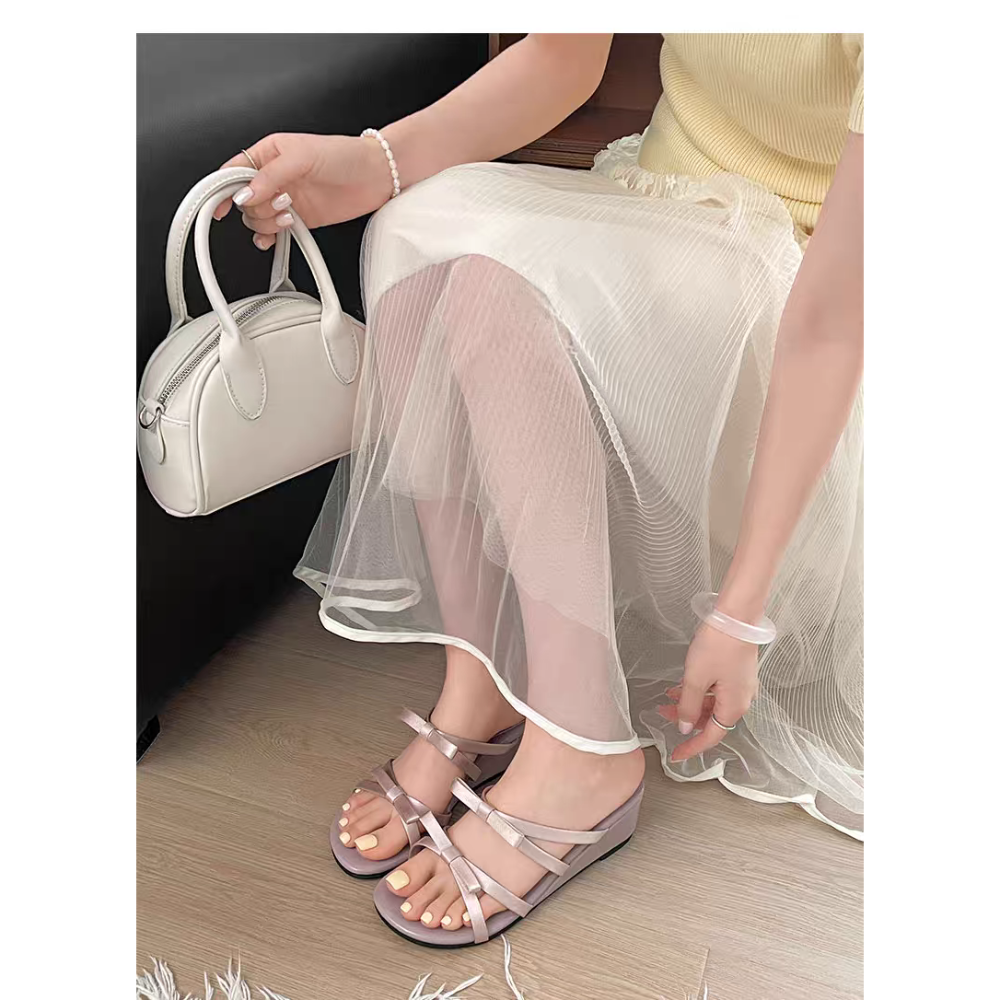 甜美蝴蝶結涼拖鞋 小坡跟涼鞋 女神氣質拖鞋 氣質百搭 休閒外出拖鞋 增高鞋 增高拖鞋 婚禮跟鞋 外出拖鞋 G2688-細節圖6