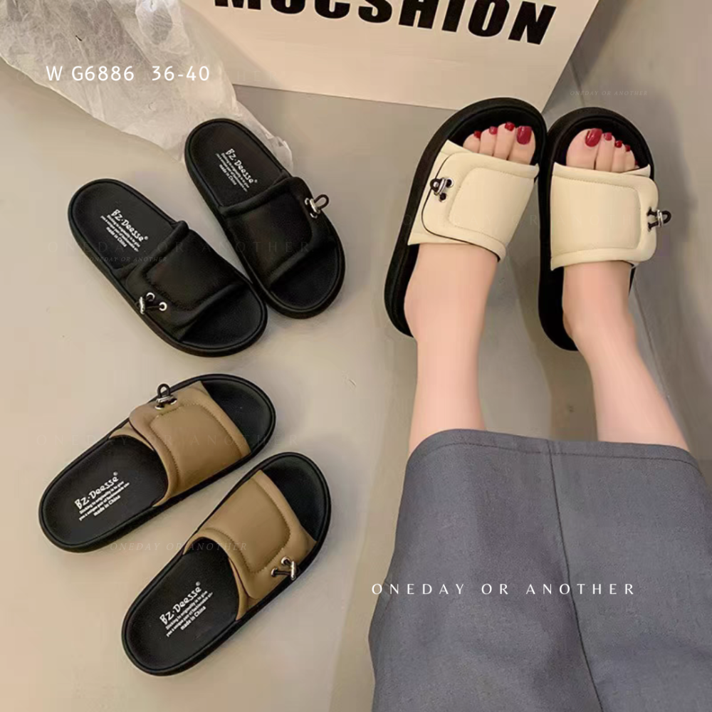 懶人涼鞋 女 厚底 拖鞋 韓系 百搭 一字拖 夏季 潮拖 防滑 軟底 休閒 涼拖鞋 黑色 白色 咖啡色 G6886-細節圖2