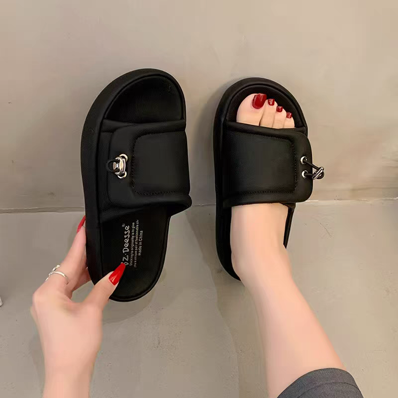 懶人涼鞋 女 厚底 拖鞋 韓系 百搭 一字拖 夏季 潮拖 防滑 軟底 休閒 涼拖鞋 黑色 白色 咖啡色 G6886-細節圖6