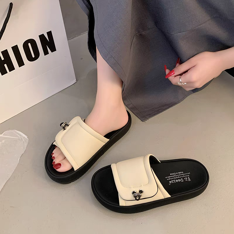 懶人涼鞋 女 厚底 拖鞋 韓系 百搭 一字拖 夏季 潮拖 防滑 軟底 休閒 涼拖鞋 黑色 白色 咖啡色 G6886-細節圖8