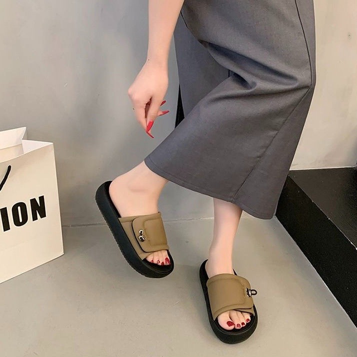 懶人涼鞋 女 厚底 拖鞋 韓系 百搭 一字拖 夏季 潮拖 防滑 軟底 休閒 涼拖鞋 黑色 白色 咖啡色 G6886-細節圖9