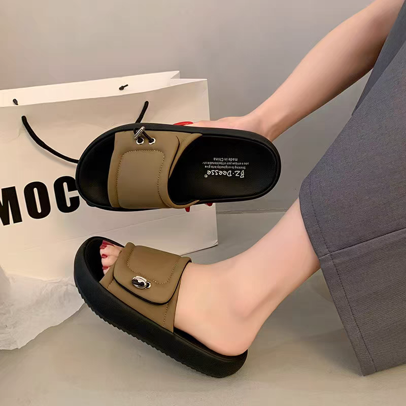 懶人涼鞋 女 厚底 拖鞋 韓系 百搭 一字拖 夏季 潮拖 防滑 軟底 休閒 涼拖鞋 黑色 白色 咖啡色 G6886-細節圖10