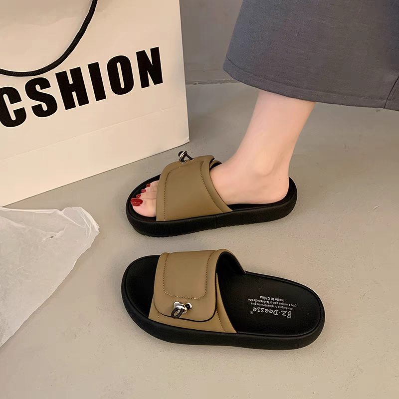 懶人涼鞋 女 厚底 拖鞋 韓系 百搭 一字拖 夏季 潮拖 防滑 軟底 休閒 涼拖鞋 黑色 白色 咖啡色 G6886-細節圖11