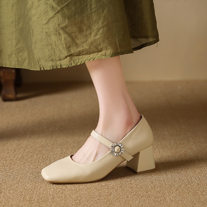 瑪莉珍粗跟鞋 女復古 中跟鞋 氣質皮鞋 方頭高跟鞋 低跟鞋 韓系百搭 文青鞋 黑色奶茶色 約會OL上班鞋 2557-細節圖3