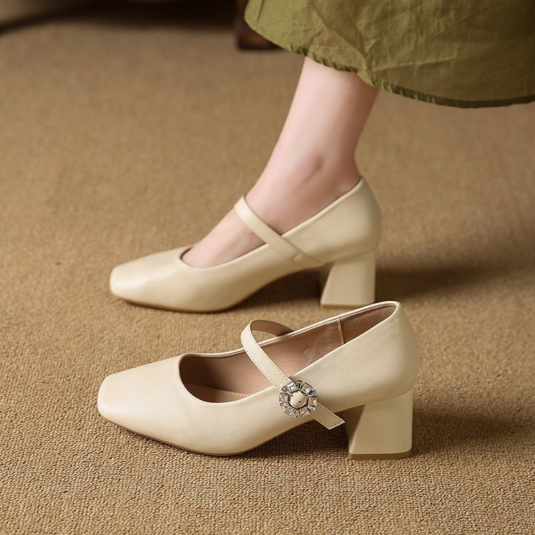 瑪莉珍粗跟鞋 女復古 中跟鞋 氣質皮鞋 方頭高跟鞋 低跟鞋 韓系百搭 文青鞋 黑色奶茶色 約會OL上班鞋 2557-細節圖4