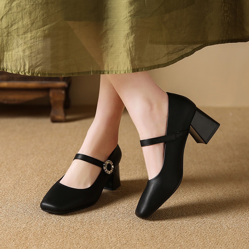 瑪莉珍粗跟鞋 女復古 中跟鞋 氣質皮鞋 方頭高跟鞋 低跟鞋 韓系百搭 文青鞋 黑色奶茶色 約會OL上班鞋 2557-細節圖5