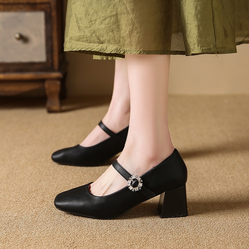 瑪莉珍粗跟鞋 女復古 中跟鞋 氣質皮鞋 方頭高跟鞋 低跟鞋 韓系百搭 文青鞋 黑色奶茶色 約會OL上班鞋 2557-細節圖6