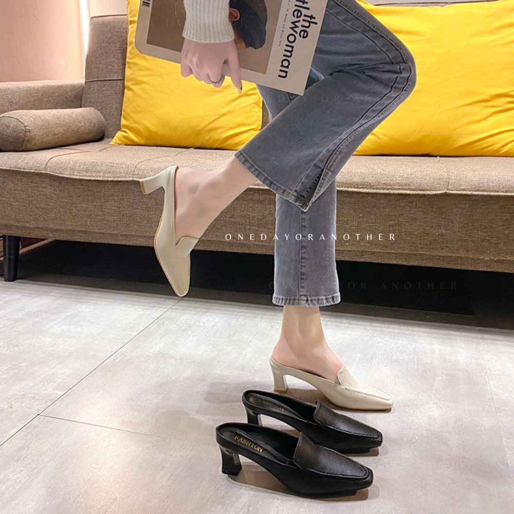 穆勒鞋 女鞋 粗跟鞋 懶人鞋 通勤鞋 高跟鞋 後空鞋 韓系女鞋 約會鞋 上班鞋 時尚鞋 百搭鞋 軟底鞋 方頭鞋G7255-細節圖2