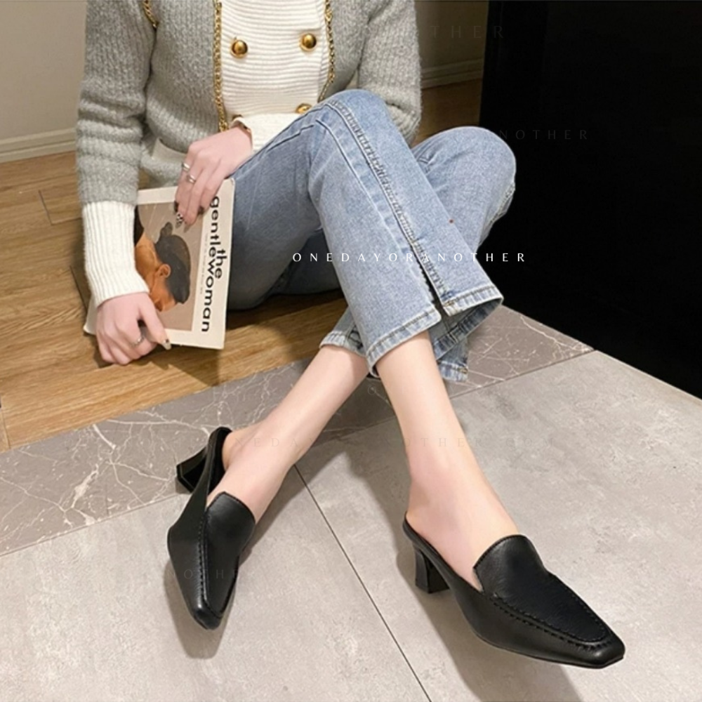 穆勒鞋 女鞋 粗跟鞋 懶人鞋 通勤鞋 高跟鞋 後空鞋 韓系女鞋 約會鞋 上班鞋 時尚鞋 百搭鞋 軟底鞋 方頭鞋G7255-細節圖4