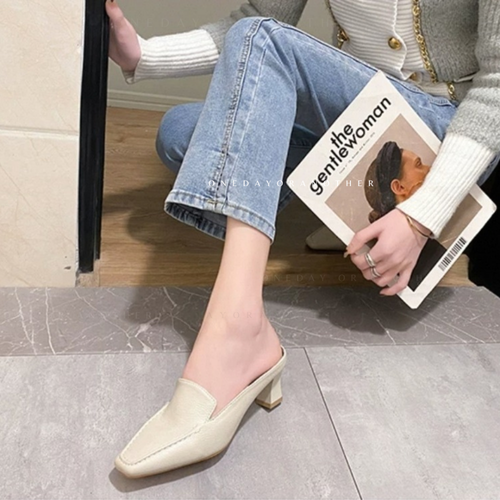穆勒鞋 女鞋 粗跟鞋 懶人鞋 通勤鞋 高跟鞋 後空鞋 韓系女鞋 約會鞋 上班鞋 時尚鞋 百搭鞋 軟底鞋 方頭鞋G7255-細節圖6