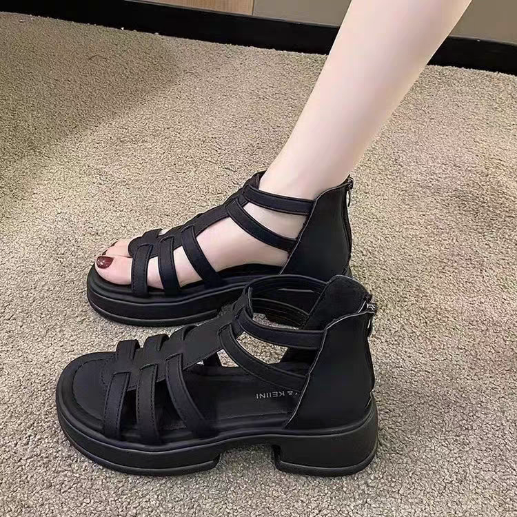 羅馬涼鞋 女鞋 厚底涼鞋 顯腿細 百搭休閒鞋 後拉鍊設計 軟底好走 不磨腳 涼感夏鞋 韓系穿搭 鬆緊好穿 6902A-細節圖3