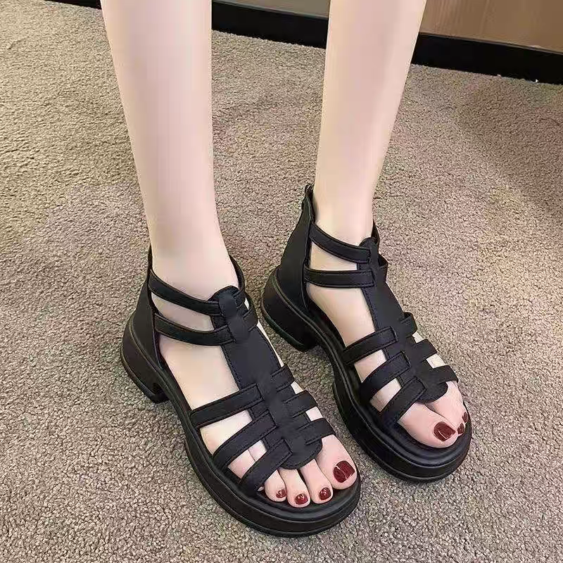 羅馬涼鞋 女鞋 厚底涼鞋 顯腿細 百搭休閒鞋 後拉鍊設計 軟底好走 不磨腳 涼感夏鞋 韓系穿搭 鬆緊好穿 6902A-細節圖4