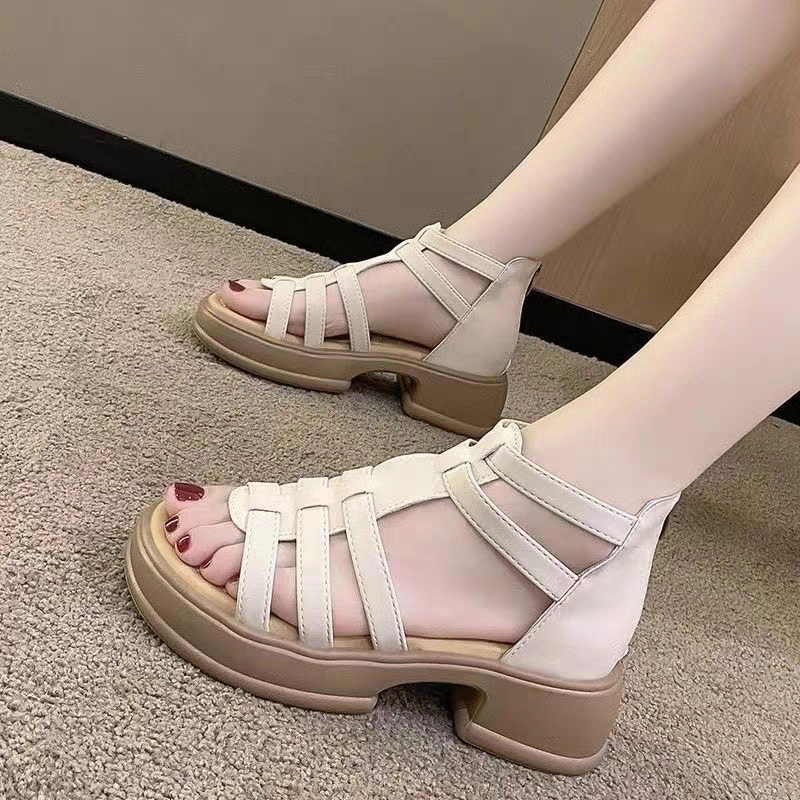 羅馬涼鞋 女鞋 厚底涼鞋 顯腿細 百搭休閒鞋 後拉鍊設計 軟底好走 不磨腳 涼感夏鞋 韓系穿搭 鬆緊好穿 6902A-細節圖8