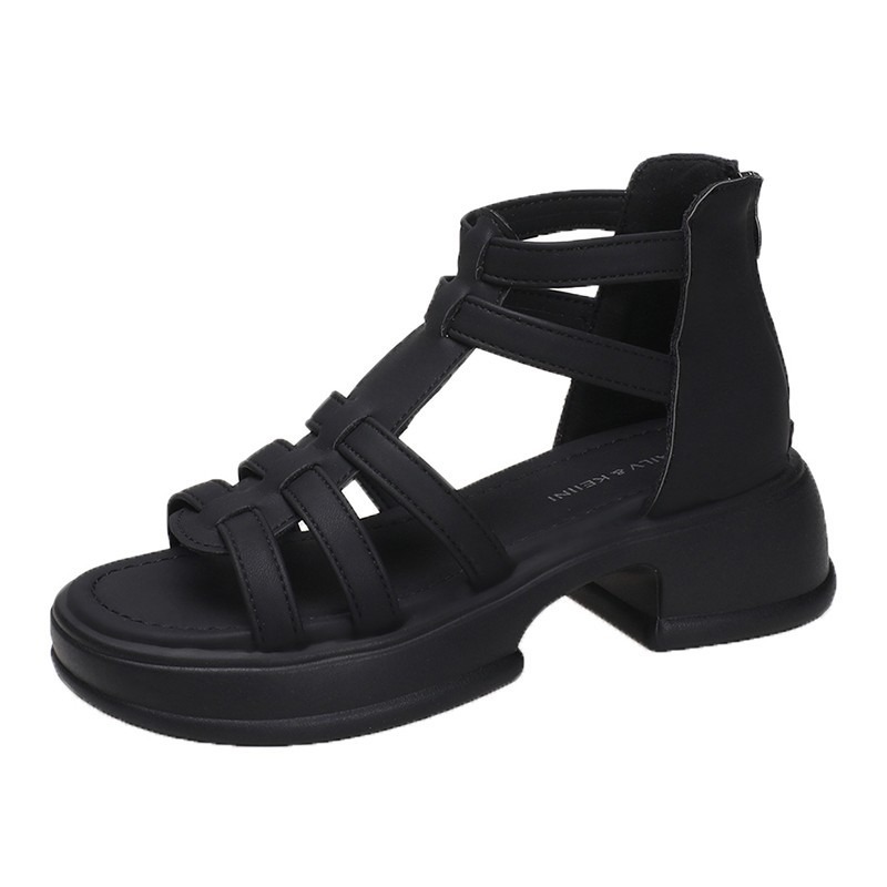 羅馬涼鞋 女鞋 厚底涼鞋 顯腿細 百搭休閒鞋 後拉鍊設計 軟底好走 不磨腳 涼感夏鞋 韓系穿搭 鬆緊好穿 6902A-規格圖9