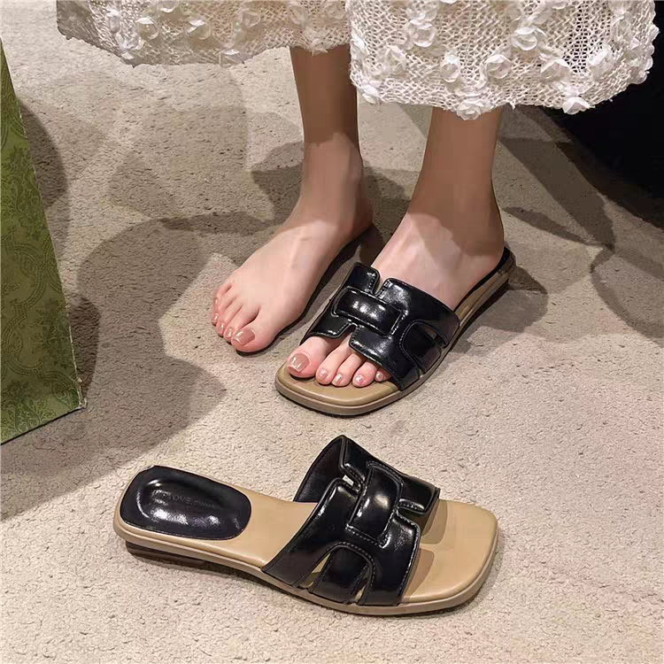 精品感拖鞋 女生涼拖鞋 雙釦設計拖鞋 金屬感拖鞋 懶人厚底鞋 百搭休閒鞋 摩登拖鞋 軟底好走 韓系穿搭鞋 7882-細節圖4