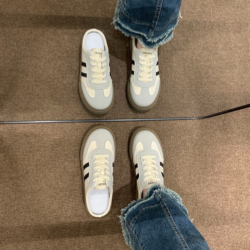 懶人球鞋 懶人帆布鞋 後踩球鞋 女生厚底鞋 軟底好走 夏日休閒鞋 復古運動鞋 韓系穿搭鞋 防滑厚底鞋 百搭拖鞋 6752-細節圖5