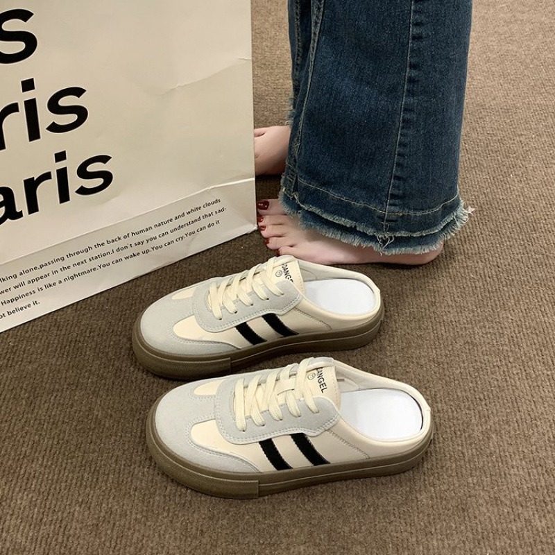 懶人球鞋 懶人帆布鞋 後踩球鞋 女生厚底鞋 軟底好走 夏日休閒鞋 復古運動鞋 韓系穿搭鞋 防滑厚底鞋 百搭拖鞋 6752-細節圖6