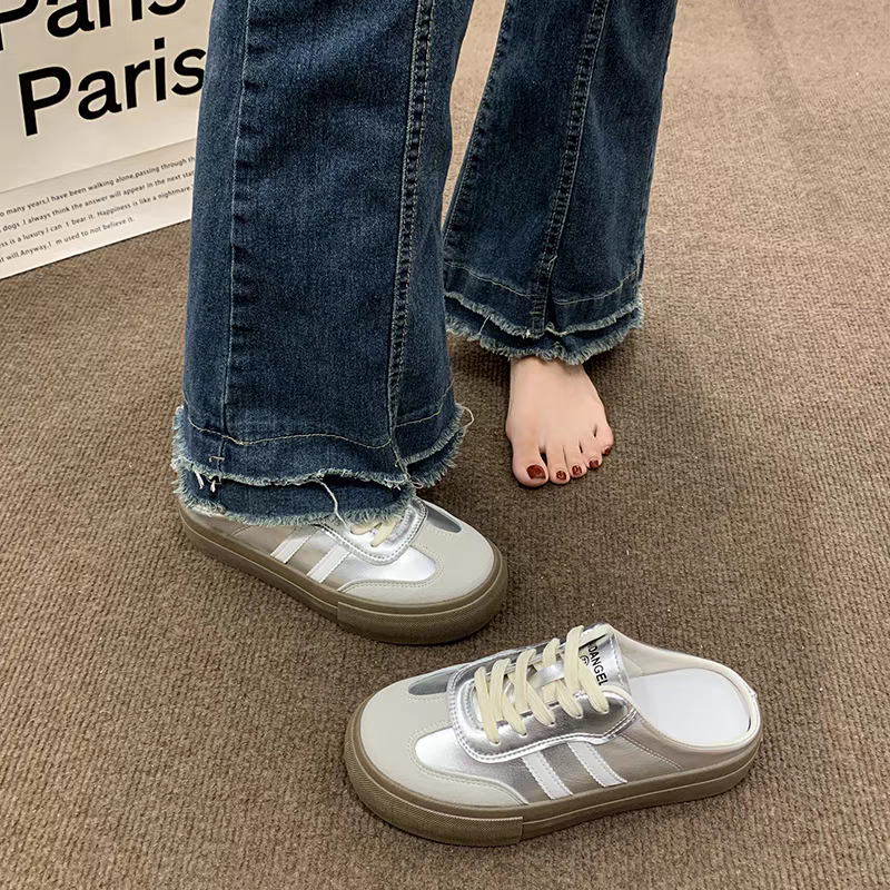 懶人球鞋 懶人帆布鞋 後踩球鞋 女生厚底鞋 軟底好走 夏日休閒鞋 復古運動鞋 韓系穿搭鞋 防滑厚底鞋 百搭拖鞋 6752-細節圖7