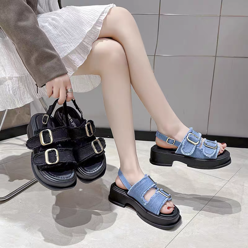 大尺碼36-42 韓國牛仔厚底涼鞋 增高涼鞋 沙灘涼鞋 羅馬涼鞋 軟底好穿 休閒涼鞋 羅馬鞋 涼鞋 外穿涼鞋 322-細節圖2