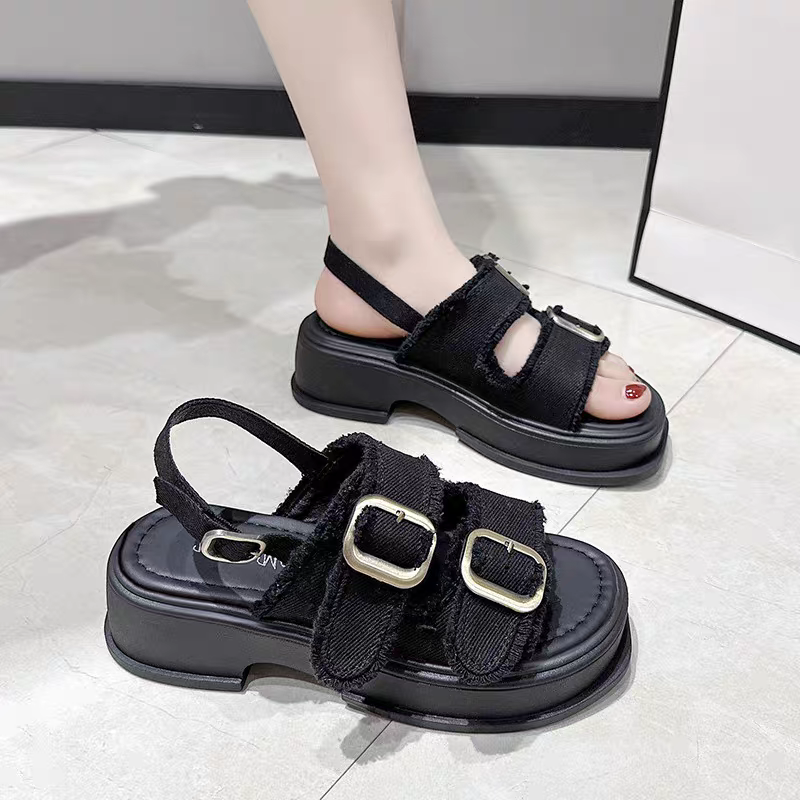 大尺碼36-42 韓國牛仔厚底涼鞋 增高涼鞋 沙灘涼鞋 羅馬涼鞋 軟底好穿 休閒涼鞋 羅馬鞋 涼鞋 外穿涼鞋 322-細節圖6