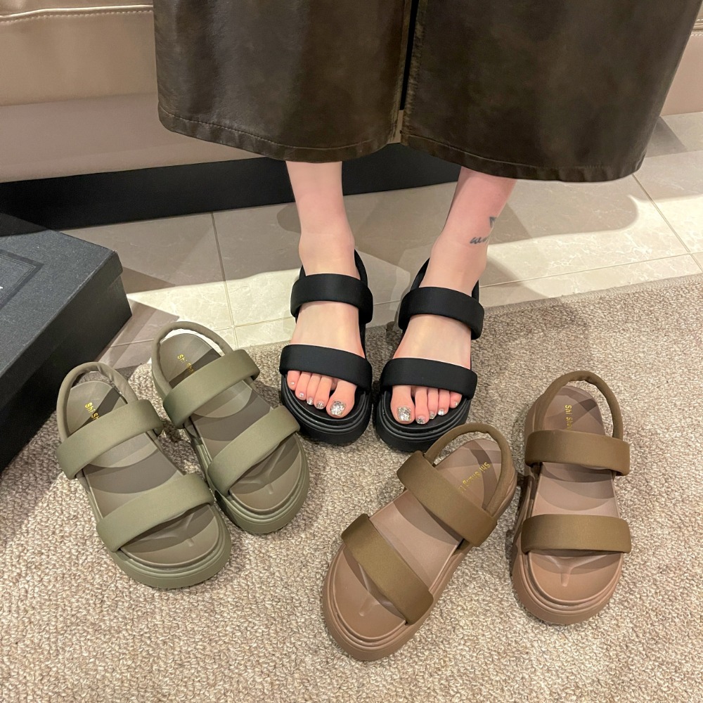 厚底涼鞋 女生休閒鞋 軟底好走 懶人涼鞋 韓系極簡涼鞋 百搭穿搭鞋 軟Q鞋墊涼鞋 大地色涼鞋 夏季必備鞋 1188-細節圖2