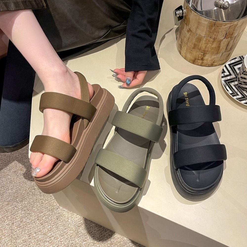 厚底涼鞋 女生休閒鞋 軟底好走 懶人涼鞋 韓系極簡涼鞋 百搭穿搭鞋 軟Q鞋墊涼鞋 大地色涼鞋 夏季必備鞋 1188-細節圖3