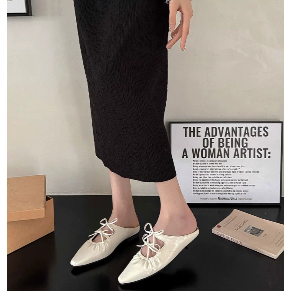 超軟Q抓皺尖頭穆勒鞋 女生低跟休閒鞋 綁帶平底鞋 柔軟舒適半拖鞋 學生樂福鞋 韓版百搭鞋 軟底防滑尖頭鞋 懶人鞋6588-細節圖6