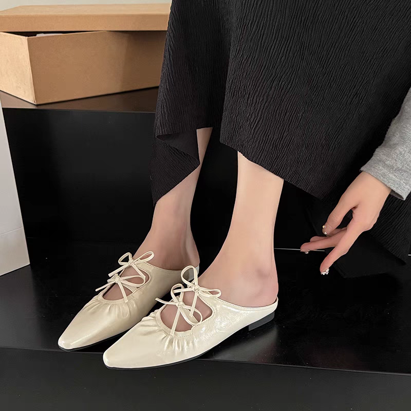 超軟Q抓皺尖頭穆勒鞋 女生低跟休閒鞋 綁帶平底鞋 柔軟舒適半拖鞋 學生樂福鞋 韓版百搭鞋 軟底防滑尖頭鞋 懶人鞋6588-細節圖8