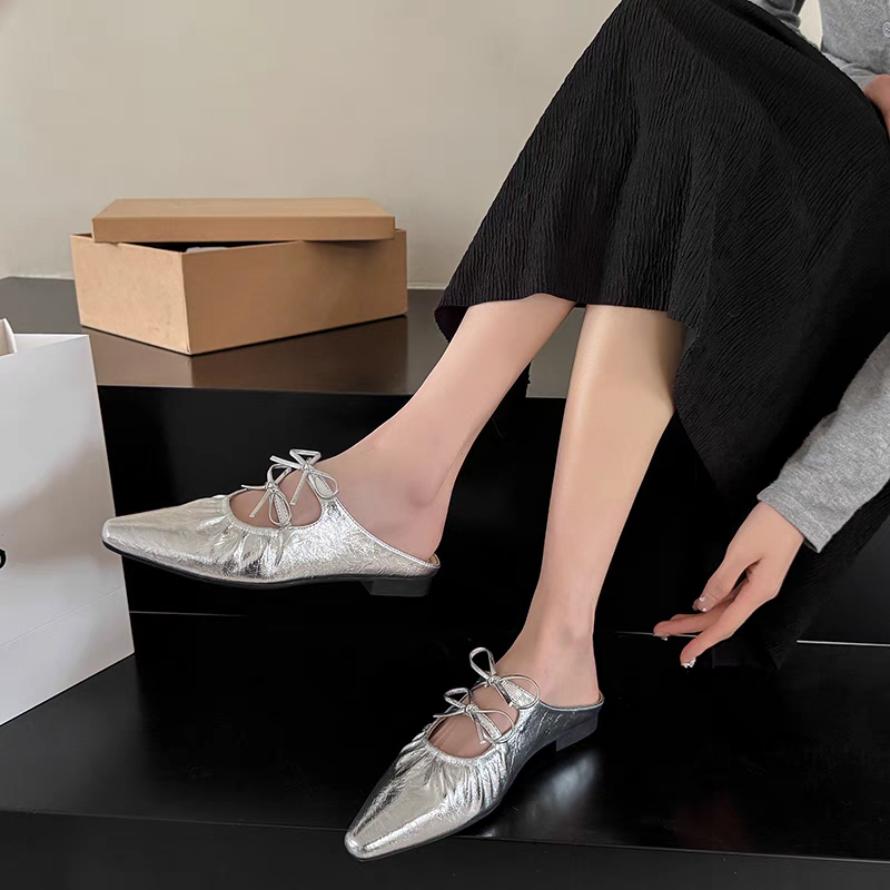 超軟Q抓皺尖頭穆勒鞋 女生低跟休閒鞋 綁帶平底鞋 柔軟舒適半拖鞋 學生樂福鞋 韓版百搭鞋 軟底防滑尖頭鞋 懶人鞋6588-細節圖9