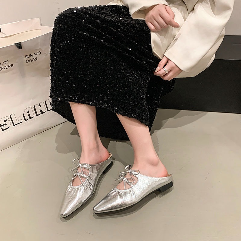 超軟Q抓皺尖頭穆勒鞋 女生低跟休閒鞋 綁帶平底鞋 柔軟舒適半拖鞋 學生樂福鞋 韓版百搭鞋 軟底防滑尖頭鞋 懶人鞋6588-細節圖10